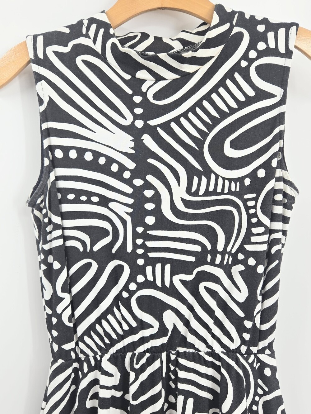 Nooworks Dress Black  White Sleeveless Ripple Print Midi Pockets - Picture 5 of 13